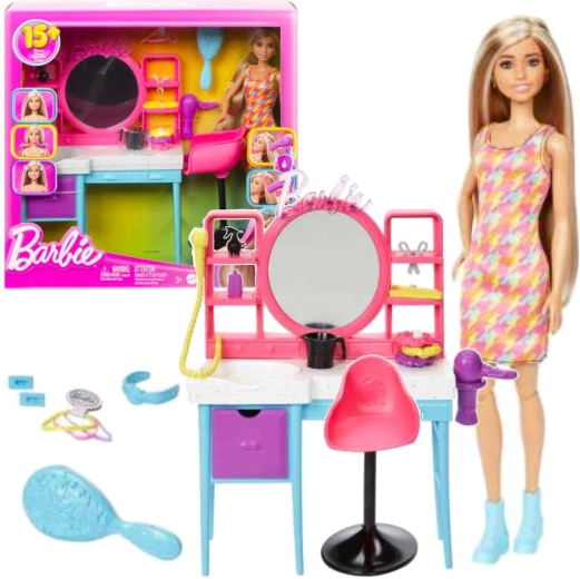 Barbie kadeřnický salon s panenkou a 15 doplňky