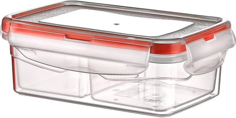 Plastový obdélníkový box na potraviny 400 ml se sponami a víkem, dělený