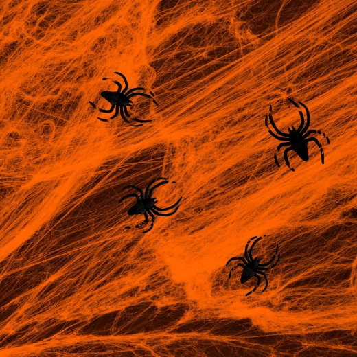 Oranžová halloweenská pavučina s pavouky