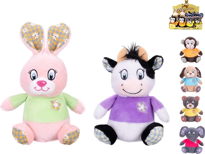 Plyšové zvířátko 15 cm s barevným tričkem, od narození