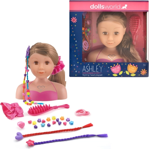 Dolls World česací hlava Ashley brunetka 21 cm