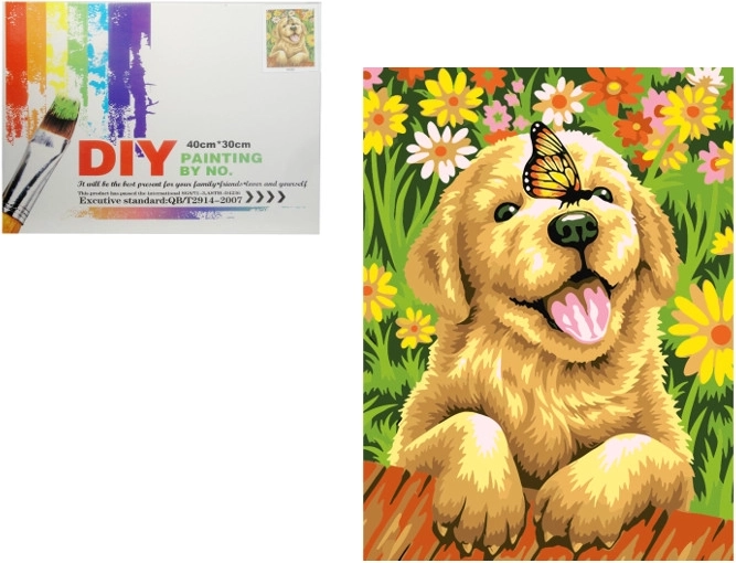 Malování podle čísel – pejsek s motýlkem