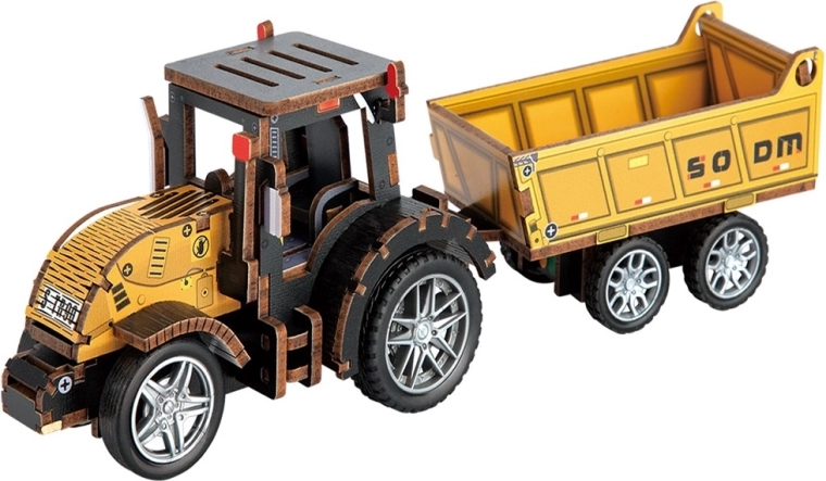 2Kids Toys 3D dřevěná skládačka traktor s přívěsem