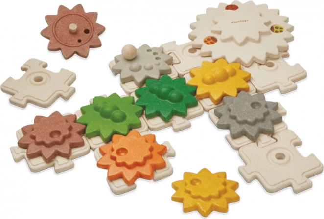 PlanToys dřevěná sada ozubených kol a puzzle