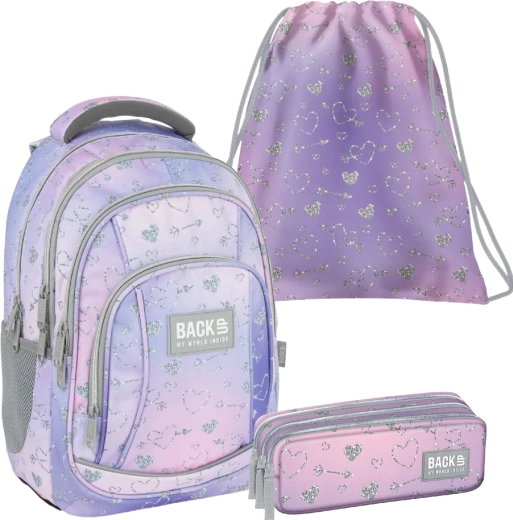 Školní set BackUP Twinkle 3v1 (batoh, penál etue, vak na přezůvky)