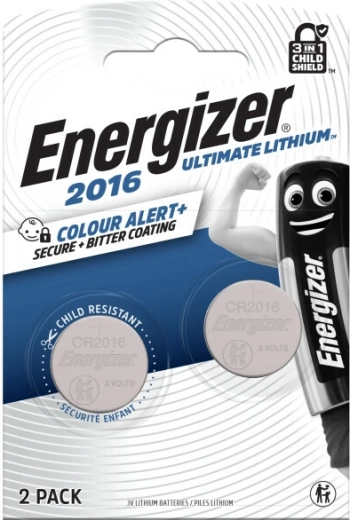 Energizer Ultimate Lithium knoflíkové baterie CR2016, 2 ks s technologií Color Alert
