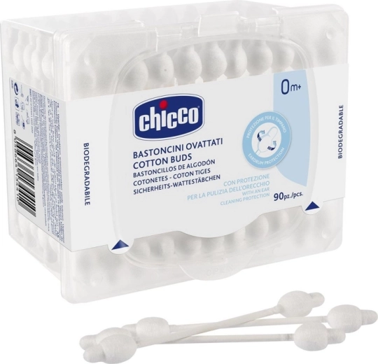 Chicco vatové tyčinky s anatomickým tvarem, 100% bavlna, 90 ks