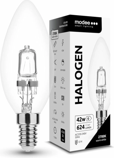 Modee halogenová žárovka Candle C35 42 W E14, 624 lm, teplá bílá