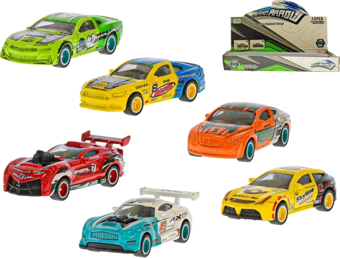 Kovové závodní autíčko 7 cm na setrvačník – 6 druhů