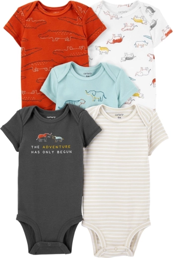 Carter's kojenecká body s krátkým rukávem dinosauři, sada 5 ks, multicolor, vel. 46