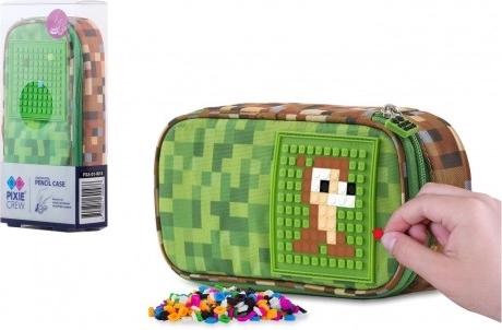 Pixie crew patrový oválný penál se silikonovým pixelovým panelem zeleno-hnědý