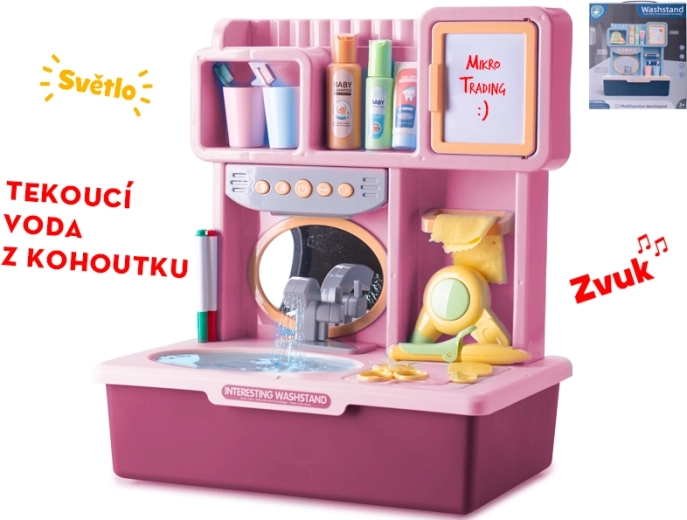 Interaktivní růžové dětské umyvadlo se světlem, zvukem a tekoucí vodou