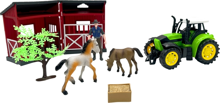 Farma s traktorem a stájí