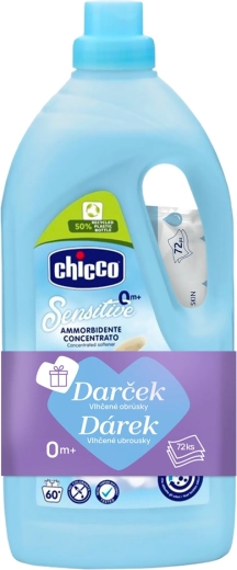 Chicco aviváž Baby Sensitive Sladký pudr 1,5 l (60 praní) + vlhčené ubrousky 72 ks