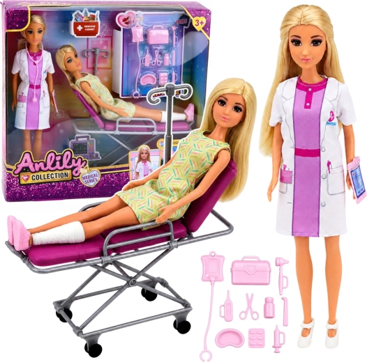 Anlily sada panenek doktorka s pacientkou, nemocniční lůžko a zdravotnické doplňky 30 cm