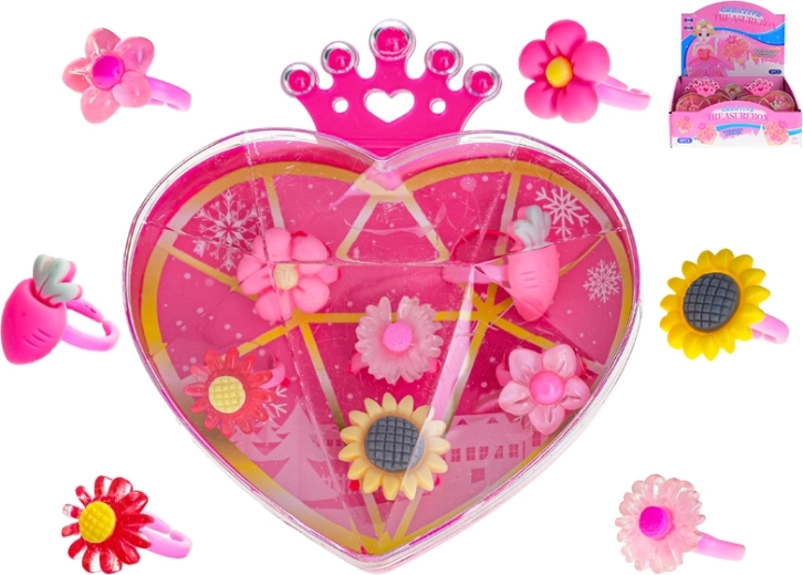 Dětská sada prstýnků v srdíčkové krabičce – 6 ks