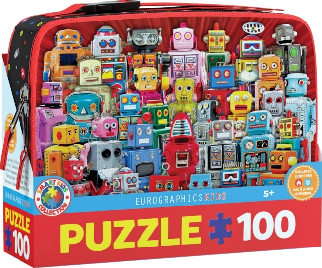 Puzzle v termo svačinovém boxu Roboti 100 dílků
