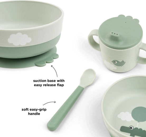 Done by Deer první jídelní set Foodie s přísavkou Happy clouds, zelený