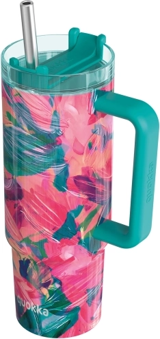Nerezový termohrnek Quokka Vibe Oil Petals Drop Safe s brčkem 880 ml
