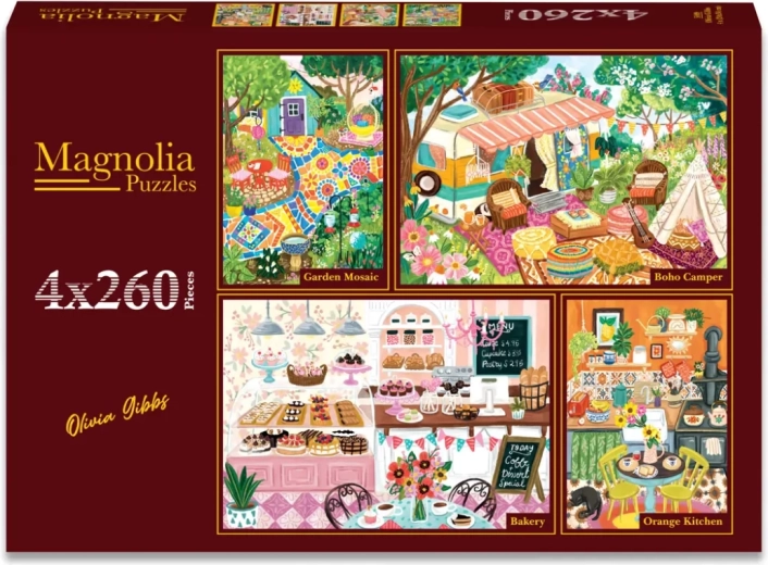 Magnolia puzzle zahradní mozaika, kempování, pekárna a venkovská kuchyně 4×260 dílků