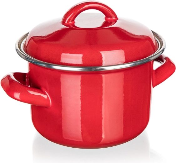 Smaltovaný hrnec s poklicí 12 cm 0,78 l MILTON červený