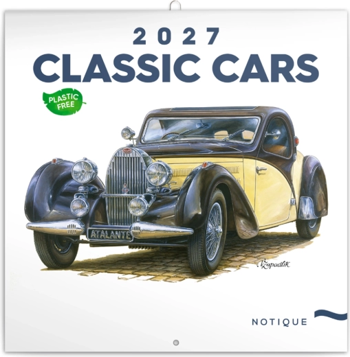 Notique poznámkový kalendář Classic Cars – Václav Zapadlík 2027 (plastic free) 30 × 30 cm