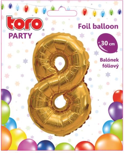 Fóliový balónek číslice 8, 30 cm, zlatý TORO
