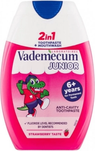 Vademecum Junior 2v1 jahodová dětská zubní pasta a ústní voda 75 ml