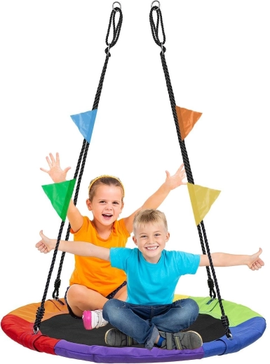Zahradní houpačka čapí hnízdo XL 100 cm, 150 kg, multikolor s praporky