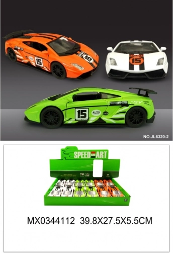 Kovový sportovní model auta s otevíracími dveřmi a funkcí pull back