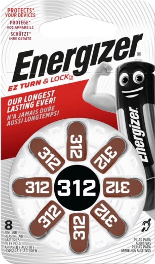 Energizer 312 gombíkové baterie do naslouchadel, 8 ks