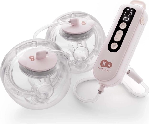 Kinderkraft odsávačka mateřského mléka GentleFlow, dvojitá hands‑free, růžová