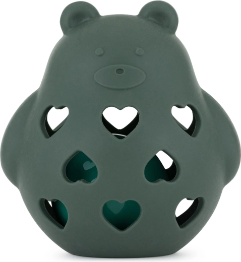 PETITE&MARS silikonová hračka s chrastítkem medvídek Bear Basil misty green