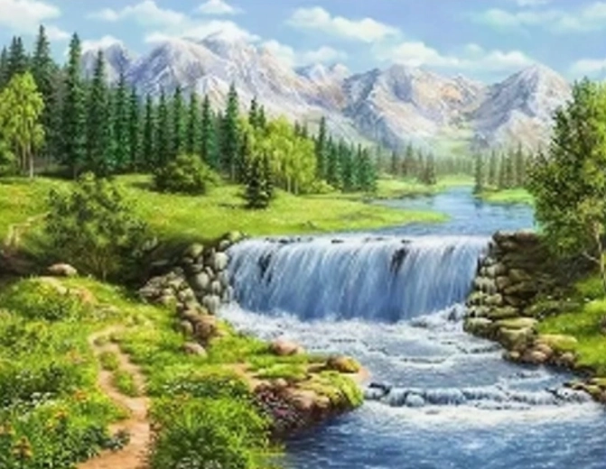 Malování podle čísel – splav v horách 40 × 50 cm