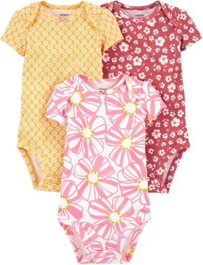 Carter's dívčí body s krátkým rukávem pink/yellow, 3 ks