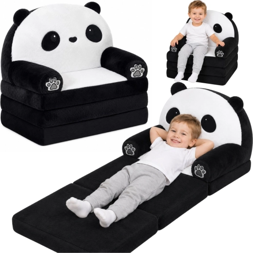 Rozkládací dětské křeslo 2v1 Panda (sofa a lehátko) černo-bílé