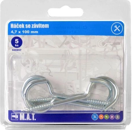 Háček se závitem Zn 100 × 4,7 mm, balení 5 ks