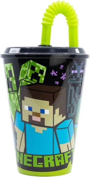 Hrnek na vodu s brčkem pro děti STOR 40430 430 ml Minecraft (černý)