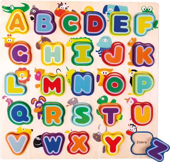 BINO dřevěné vkládací puzzle anglická abeceda se zvířátky