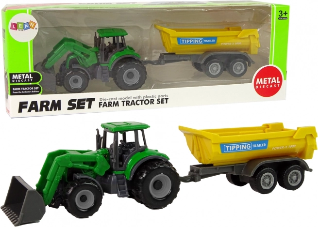 Dětský zemědělský traktor s přívěsem, zelený