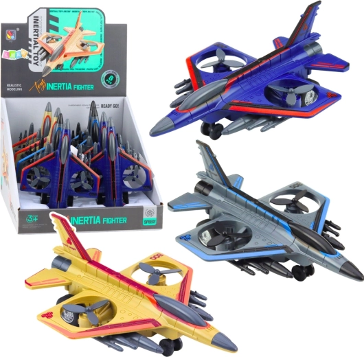 Vojenský tryskáč se setrvačníkem a rotujícími vrtulemi