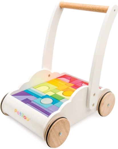 Dřevěné chodítko Rainbow Cloud s kostkami Le Toy Van