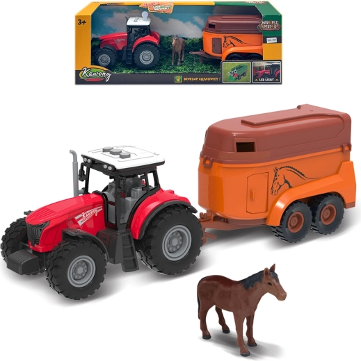 Farmářský traktor s přívěsem na koně se světly a zvuky