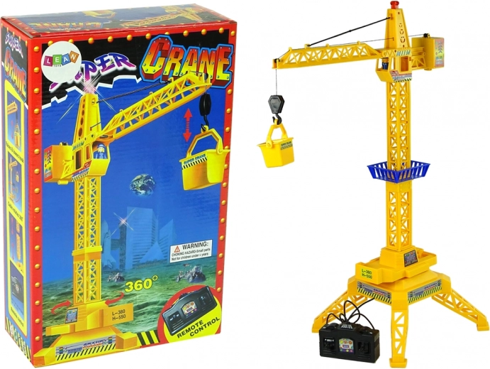Dálkově ovládaný stavební jeřáb 60 cm s hákem a košem