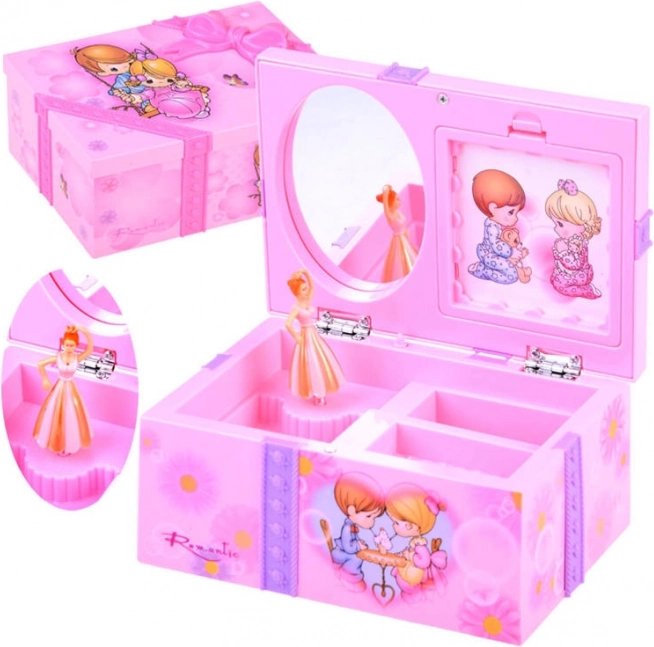 Růžová šperkovnice s hracím strojkem pro malé slečny