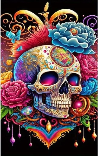 Diamantové malování Lebka s květinami Halloween 30 × 40 cm