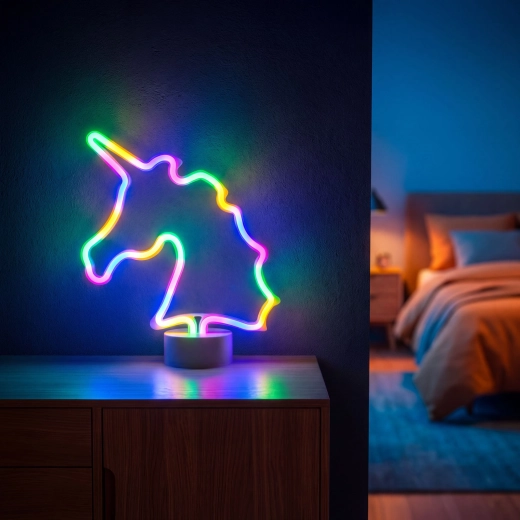 Barevná neonová LED lampa jednorožec