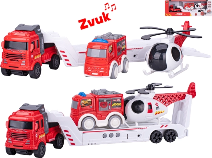 Hasičský set se zvuky a setrvačníkem, nákladní auto 30 cm + 2 vozidla