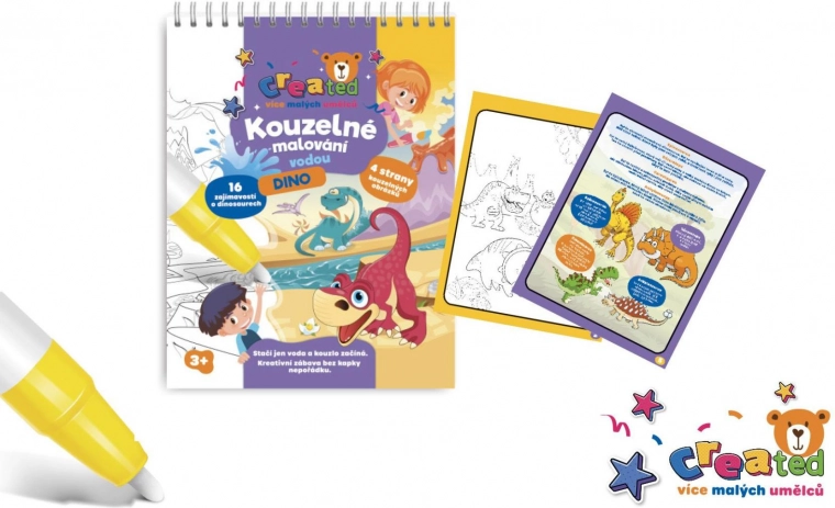 Kouzelné malování vodou – blok, 4 listy – Dinosauři