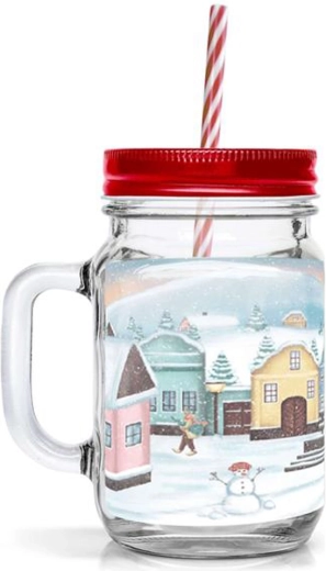 Sklenice s brčkem TORO 450 ml s vánočním motivem vesničky
